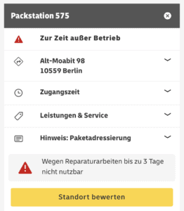 Packstation 575 außer Betrieb